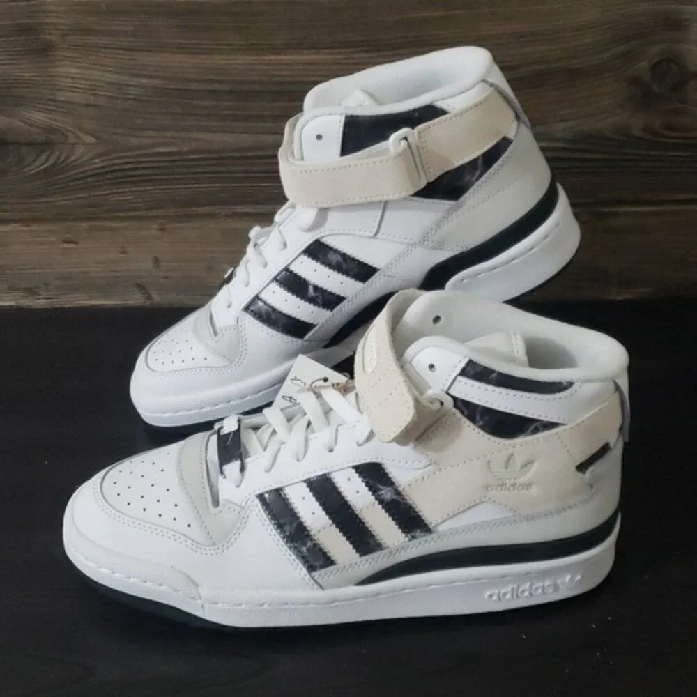 New Adidas‎ Forum Mid White Black Marble Sneakers